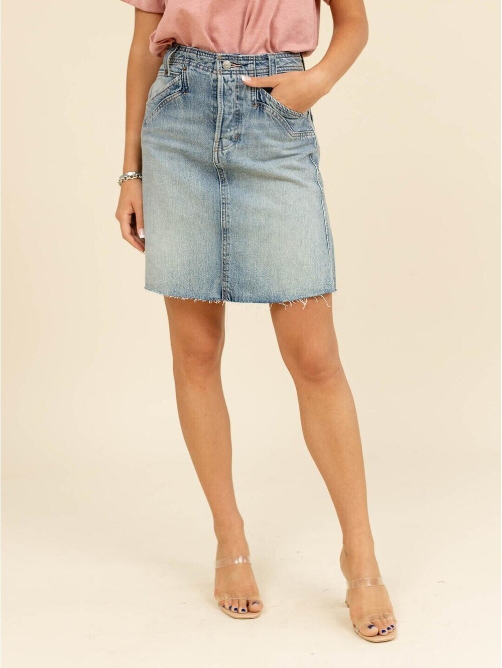 $128 NWT We The Free Suzy Denim Midi Skirt by Free People Size 28 #1311